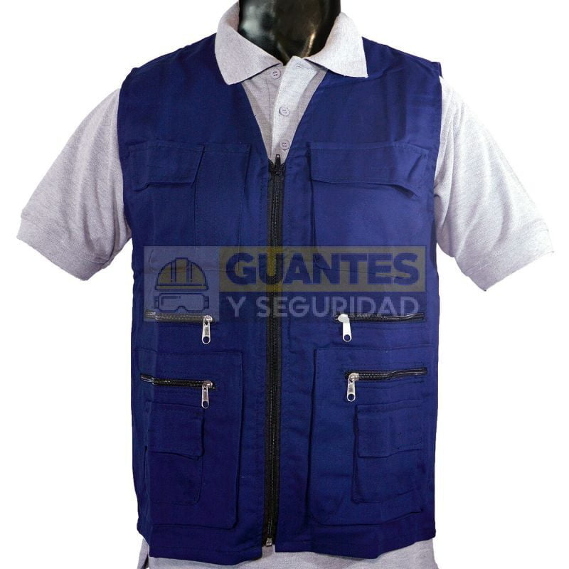 Chaleco en Drill Vulcano Cuello V 8 Bolsillos Color Azul Oscuro