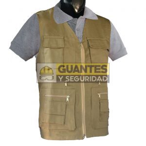 Chaleco en Drill Vulcano Cuello V 8 Bolsillos Color Caqui