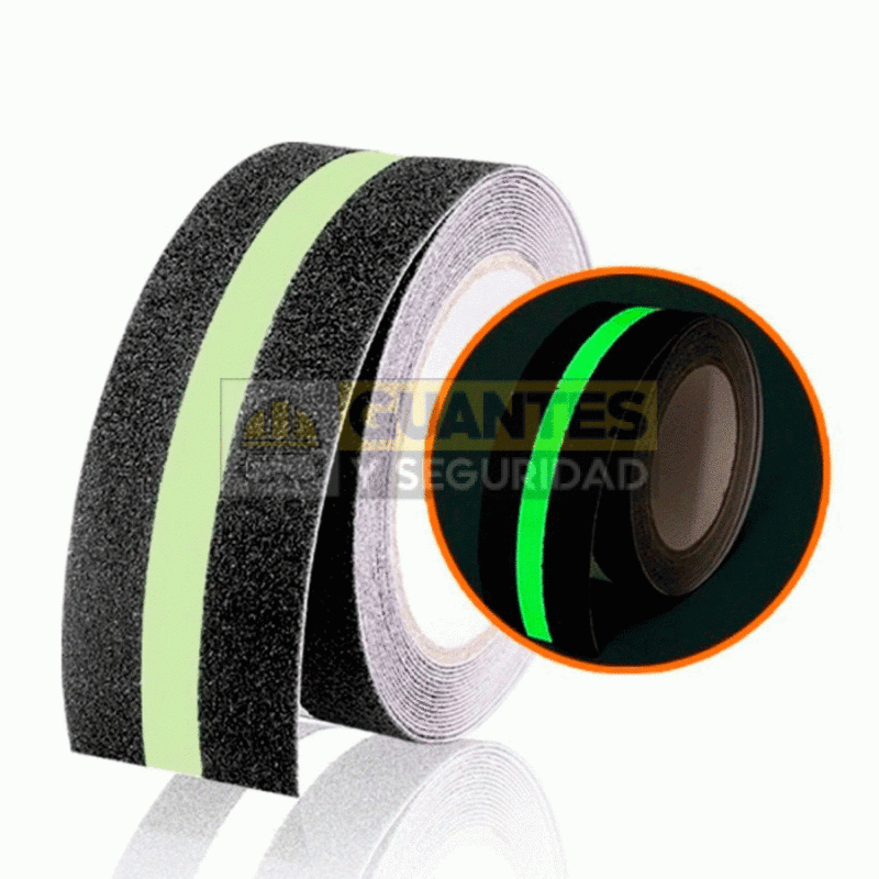 Cinta adhesiva antideslizante negra con linea fosforescente