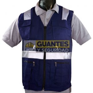 Chaleco en Drill Vulcano Cuello V 8 Bolsillos con Reflectivos en H Color Azul Oscuro